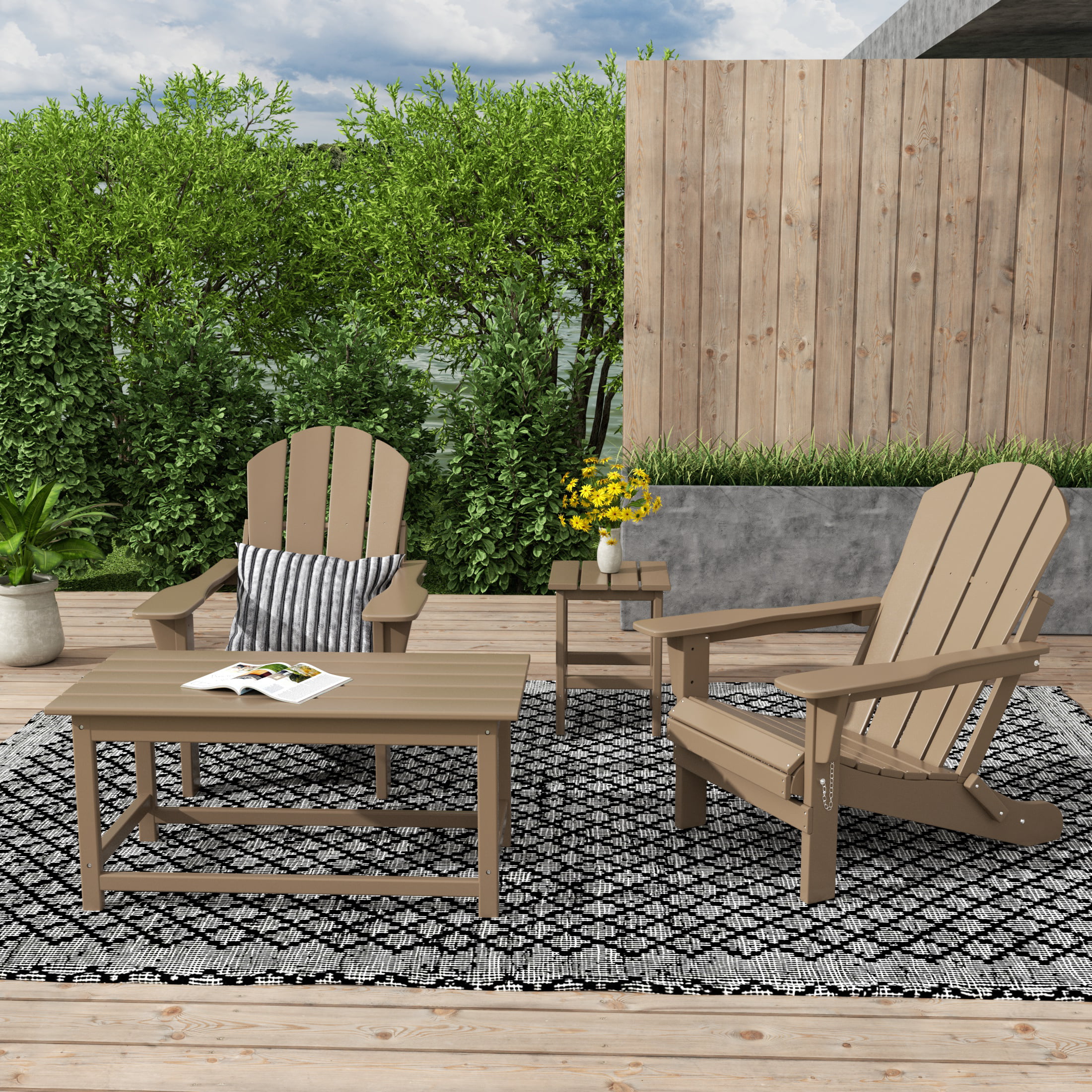 WestinTrends Malibu 3-Pieces Outdoor Table Set, Includes 1 Coffee Table and 2 Side Table, All Weather Poly Lumber Adirondack Patio Furniture Set, Weathered Wood