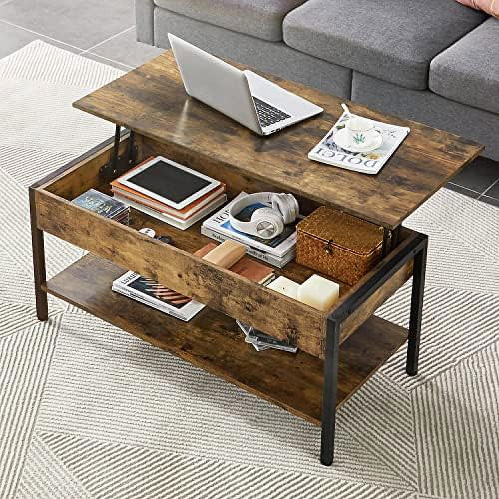 TJUNBOLIFE Industrial Lift Top Coffee Table with Hidden  Compartment  Rustic Wooden Central Table  41 in Center Cocktail Table for Living Room/Reception Room  Gray