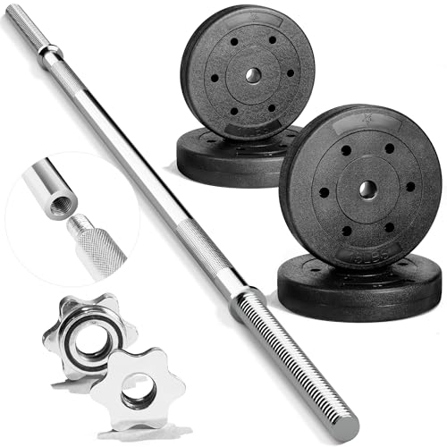 Yes4All Detachable 50 LB Barbell Weight Set, Straight Weight Bar with Diamond Knurled Handles, Weights Set for Home Gym Strength Training, Bench Press, Bicep Curls