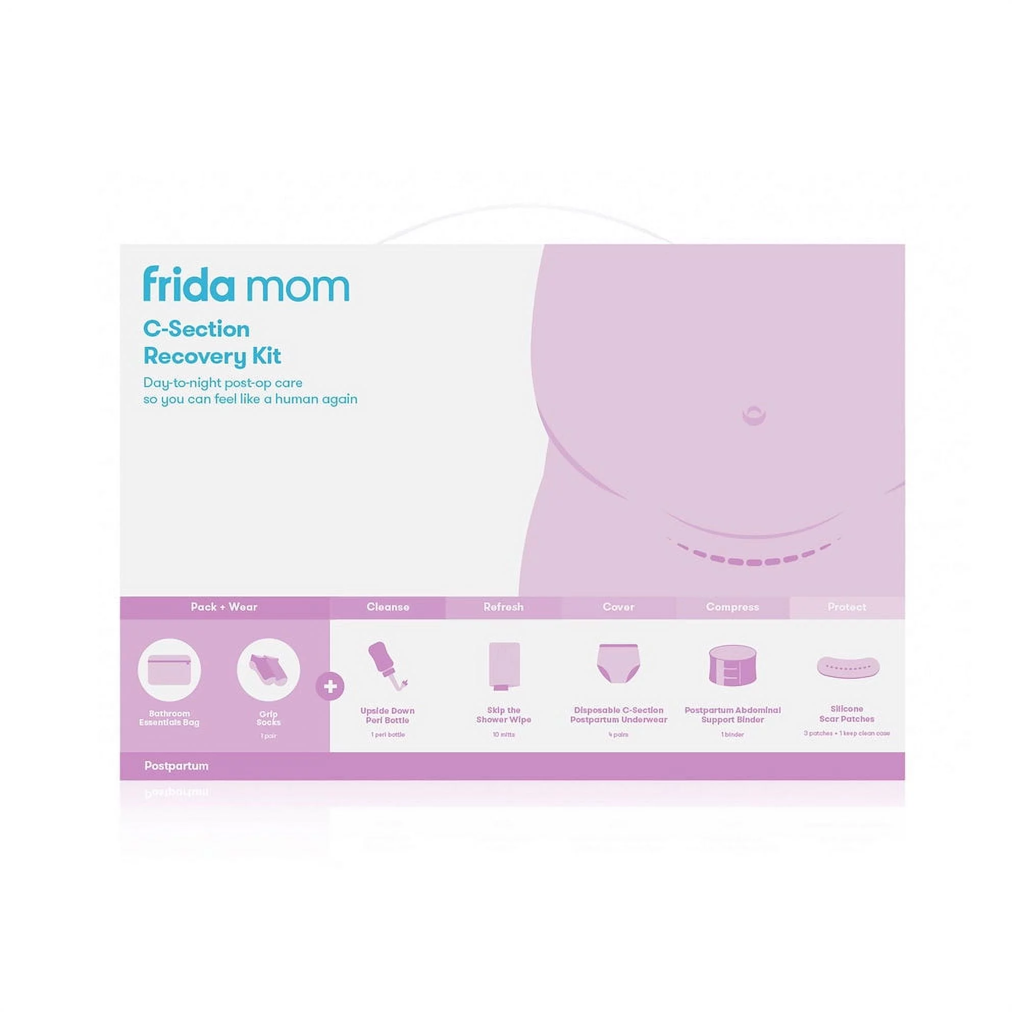 Frida Mom Postpartum C-Section Recovery Care Kit with Peri Bottle and Disposable Underwear for Women, One Size