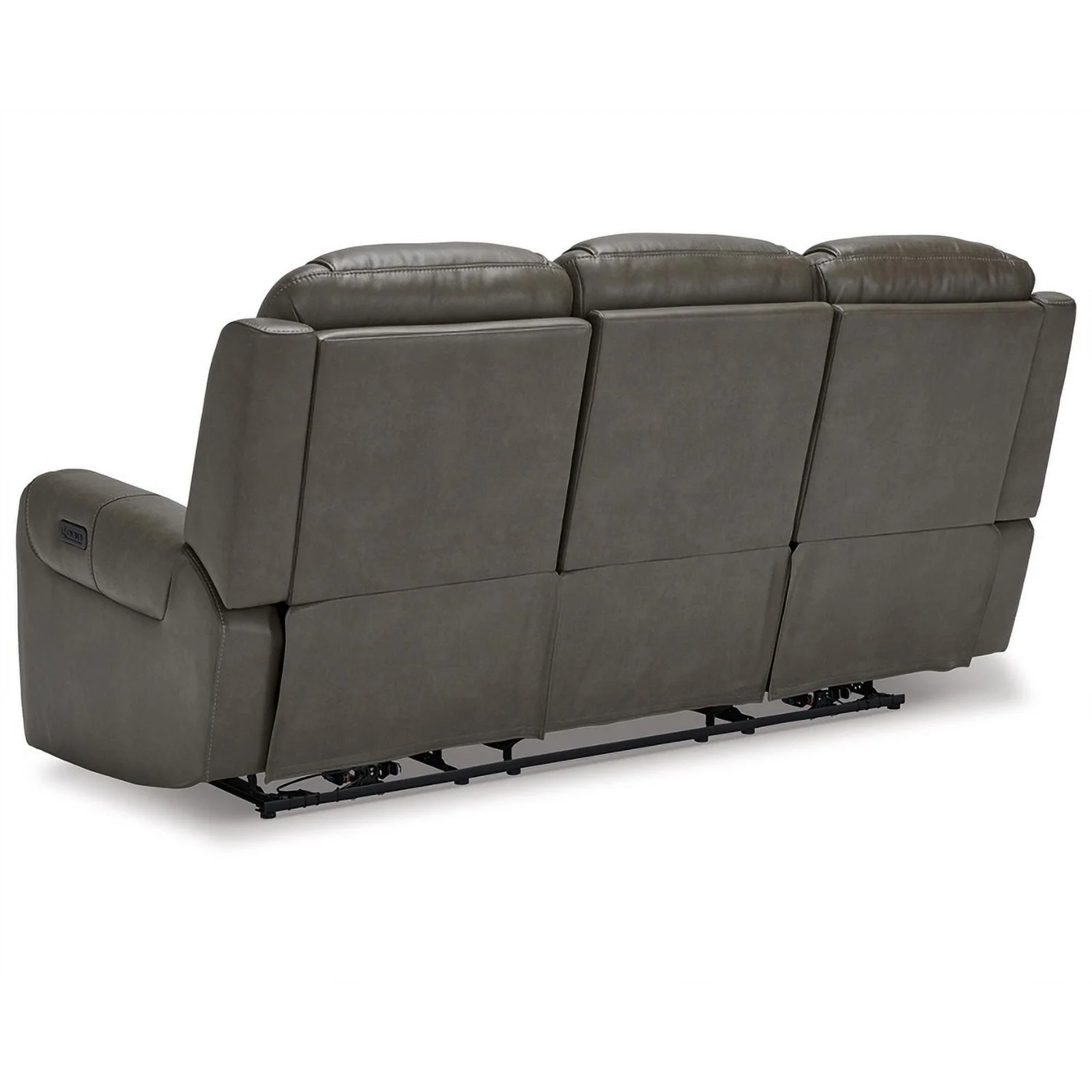 Ashley Furniture Card Player Faux Leather & Fabric Power Reclining Sofa in Gray