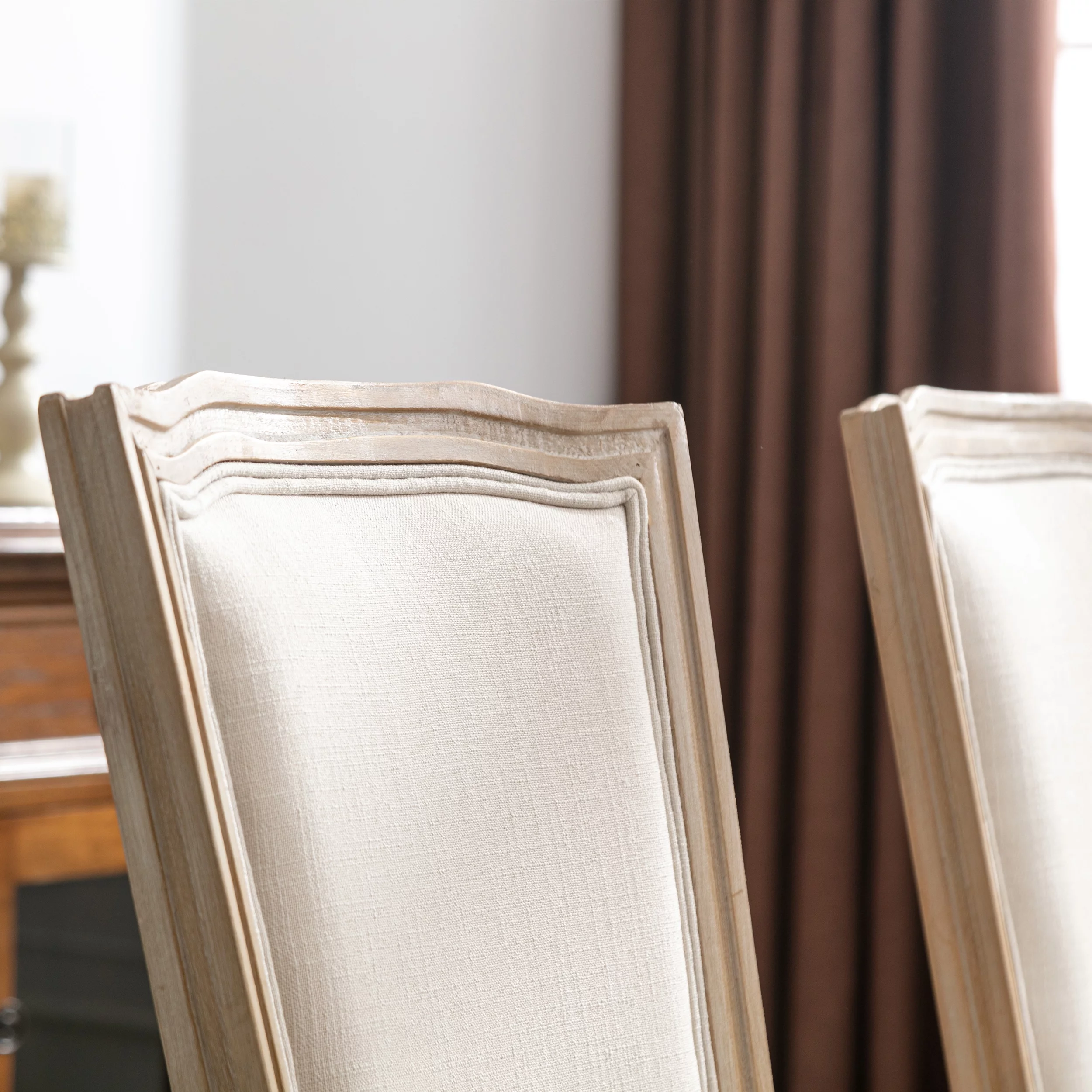 CoSoTower French Style Solid Wood Frame Antique Painting Linen Fabric Square Rattan Back Dining Chair, Set Of 2, Cream