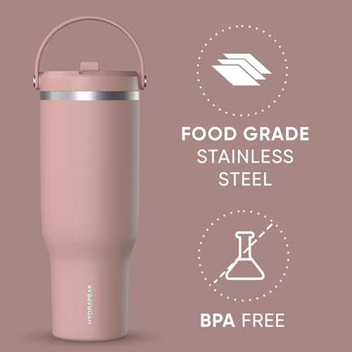 Hydrapeak Nomad 24 oz Tumbler with Handle and Straw Lid, Leakproof, Double Insulated, 24oz Cup Stainless Steel (Blush)