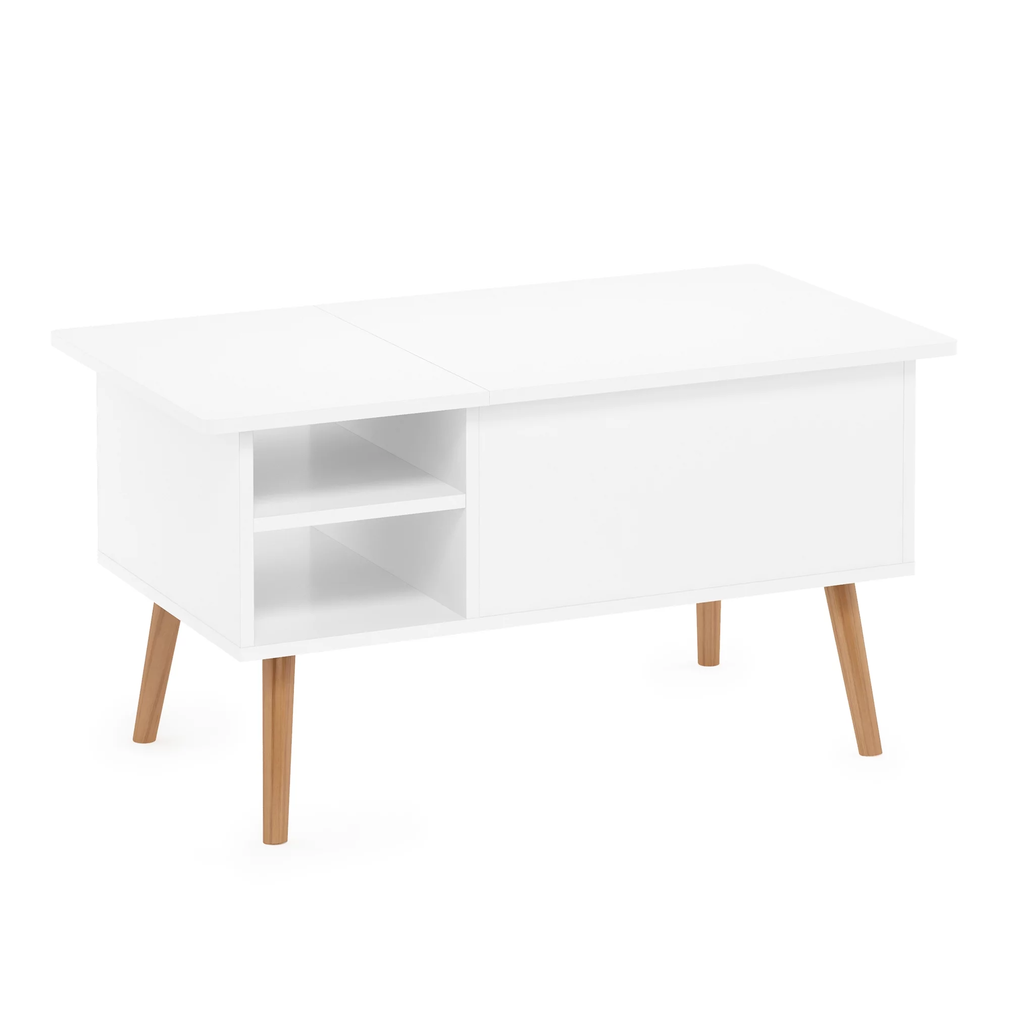 Furinno Jensen Lift Top Coffee Table With Wooden Leg, Solid White
