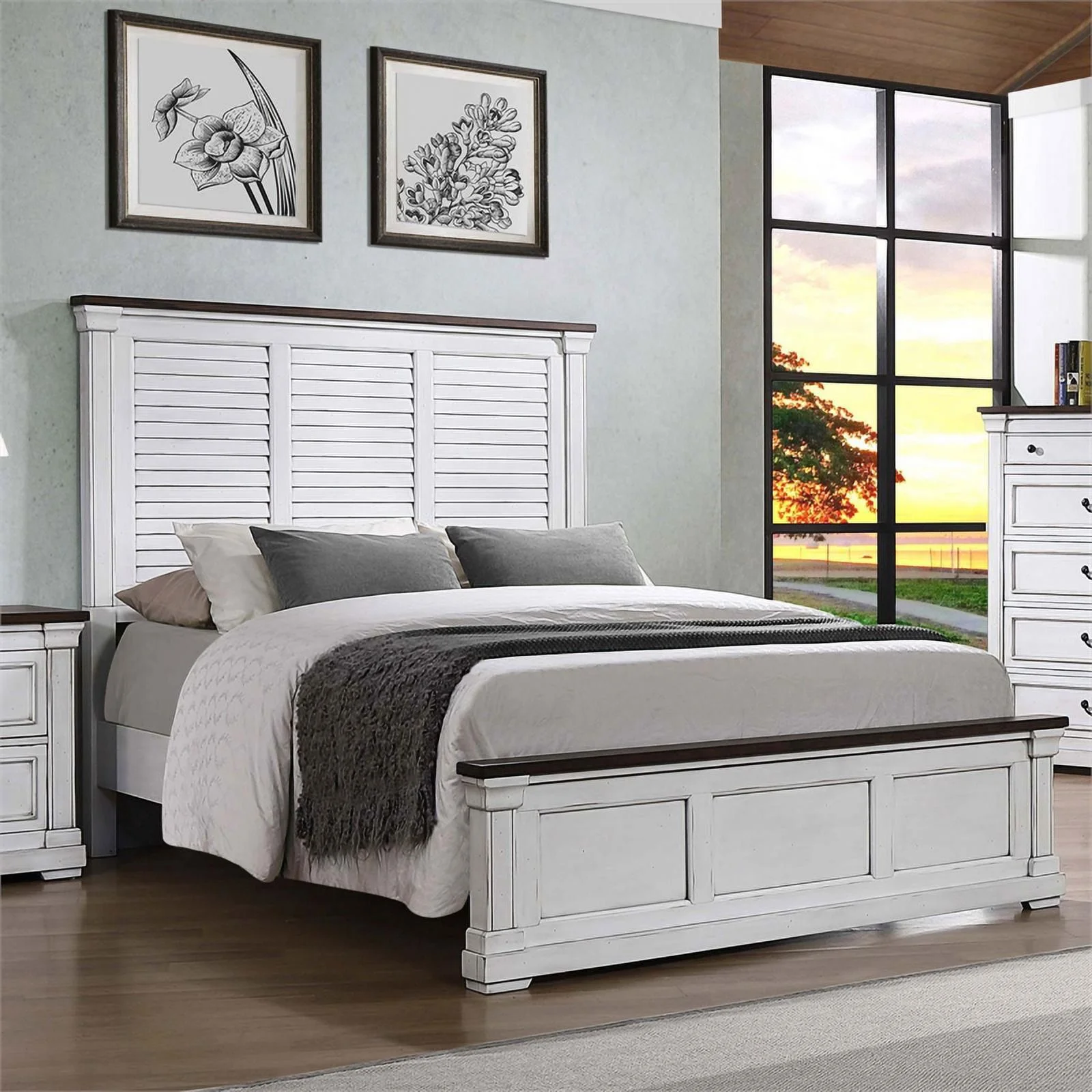 Pemberly Row Wood Farmhouse Eastern King Panel Bed White Finish
