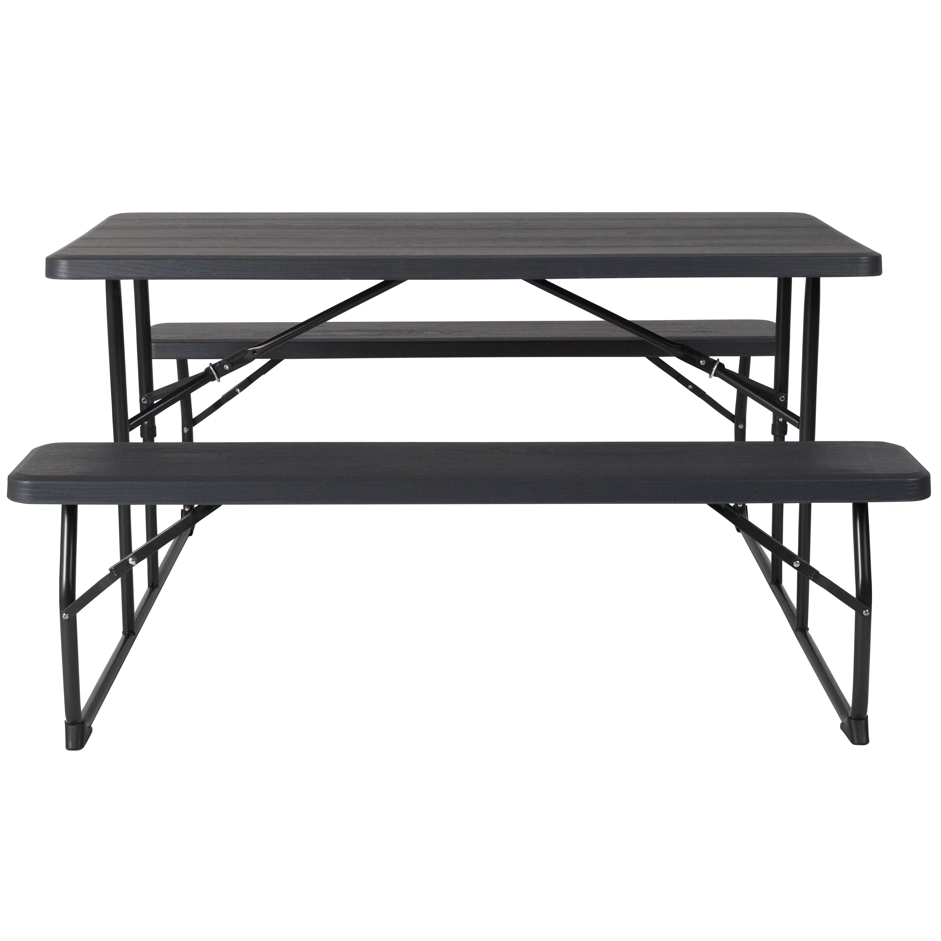 Flash Furniture Insta-Fold Charcoal Wood Grain Folding Picnic Table and Benches - 4.5 Foot Folding Table