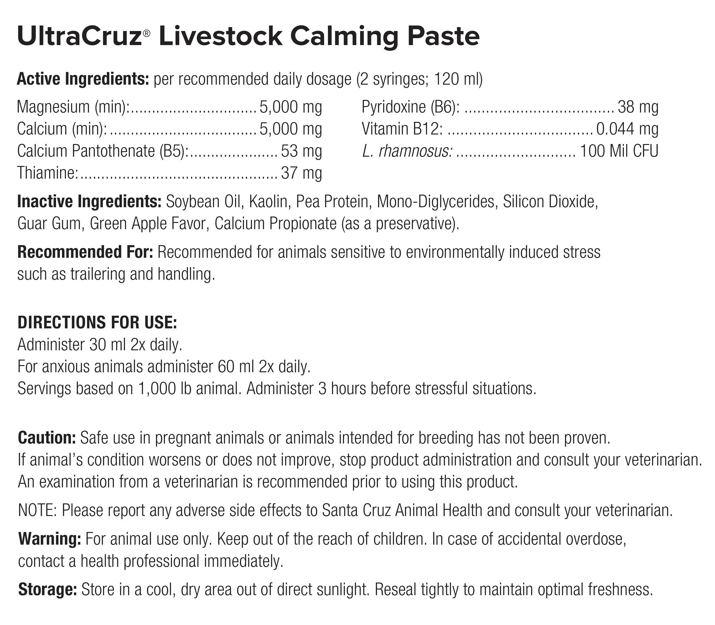 UltraCruz Livestock Calming Supplement, 60 ml, Paste, 6/Pack