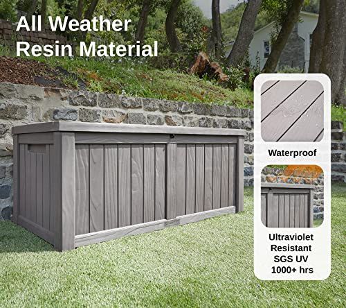 EAST OAK Outdoor Storage Box, 31 Gallon Deck Box Indoor and Outdoor Use, Waterproof Resin Storage Bin for Package Delivery, Patio Cushions, Gardening Tools, Lockable, UV Resistant, Grey
