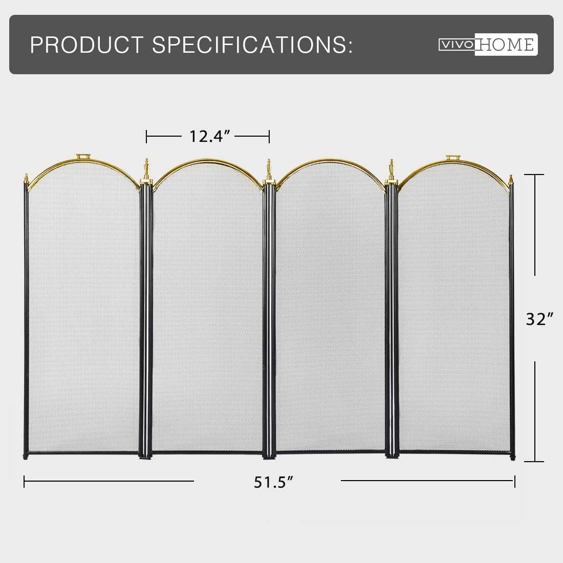 VIVOHOME 4 Panel 51.5 x 32 Inch Fireplace Screen Mesh, Wrought Iron , Black