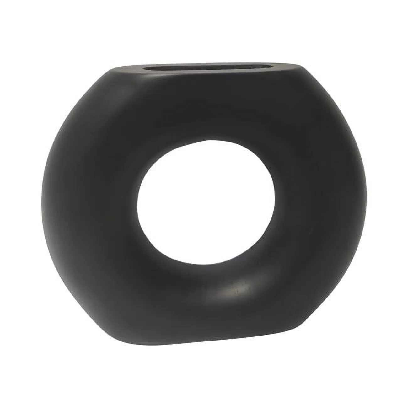 8 in. Mango Wood Donut Vase, Black