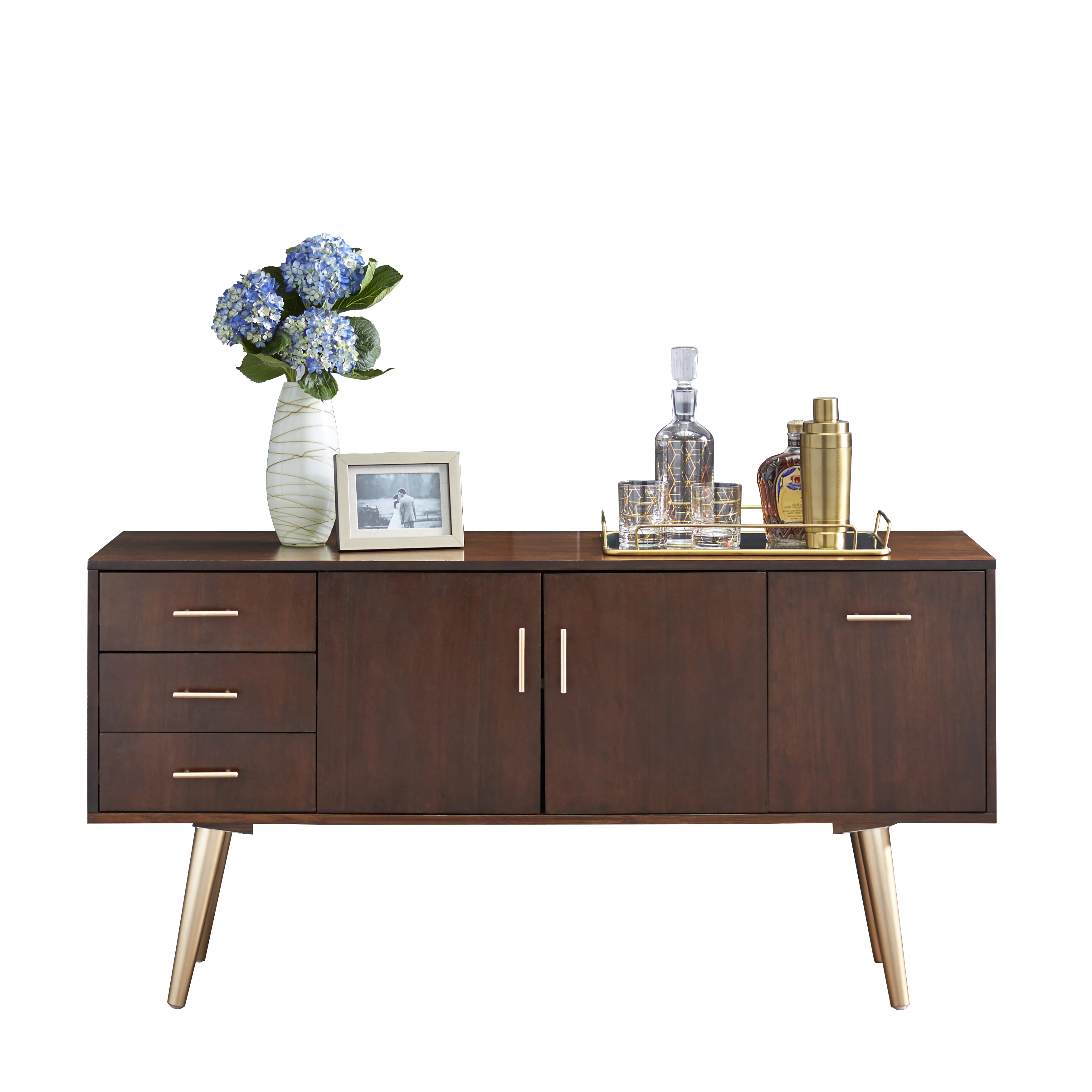 TMS Maura Mid-Century Modern 56” Wide Dining Room Sideboard Buffet, Walnut Finish