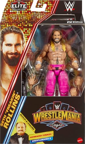 Mattel WWE Elite Collection Action Figure & Accessories, Premium Live Event Seth “Freakin” Rollins Set, Wrestlemania with Howard Finkel Build-A-Figure Parts