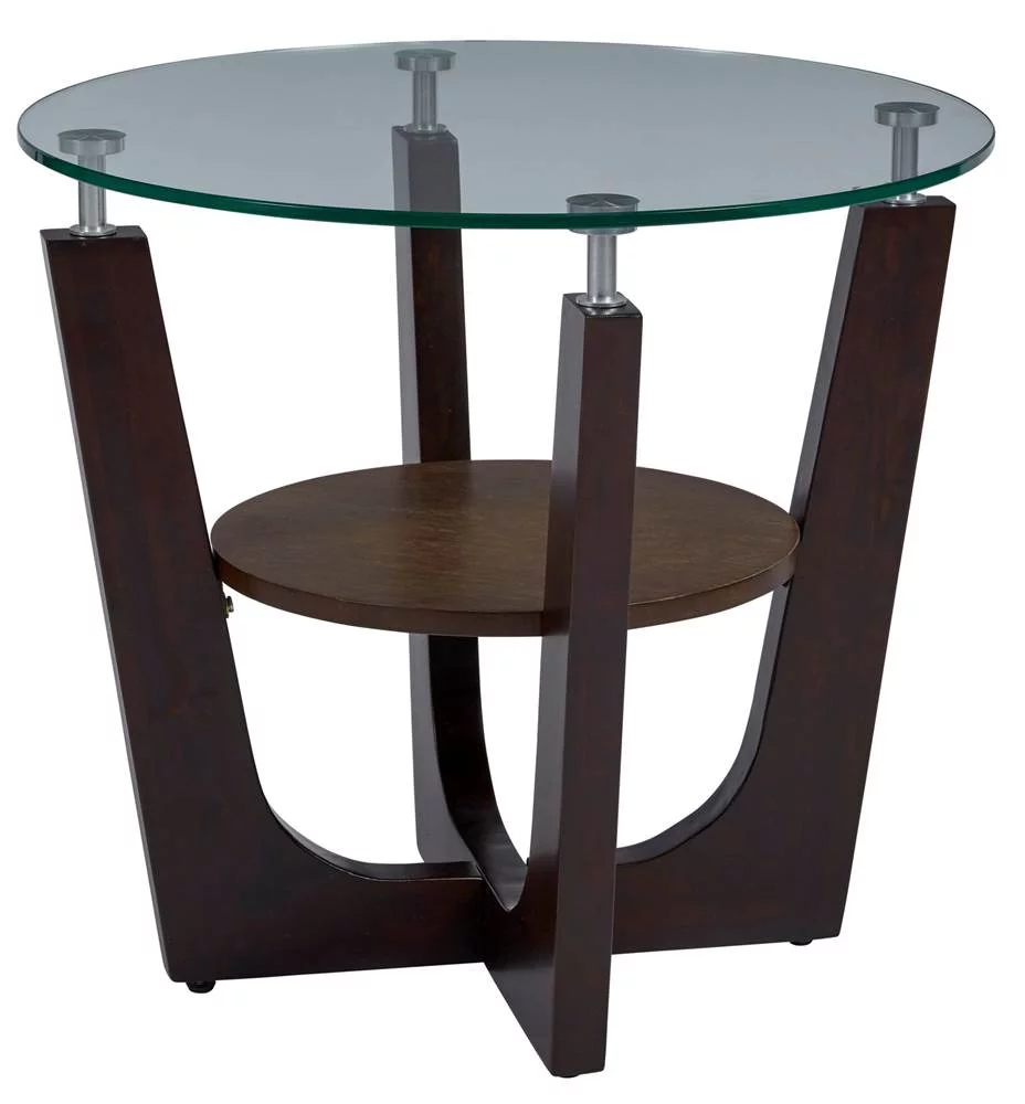 Progressive Furniture  Living Room Round Glass Top End Table, Espresso