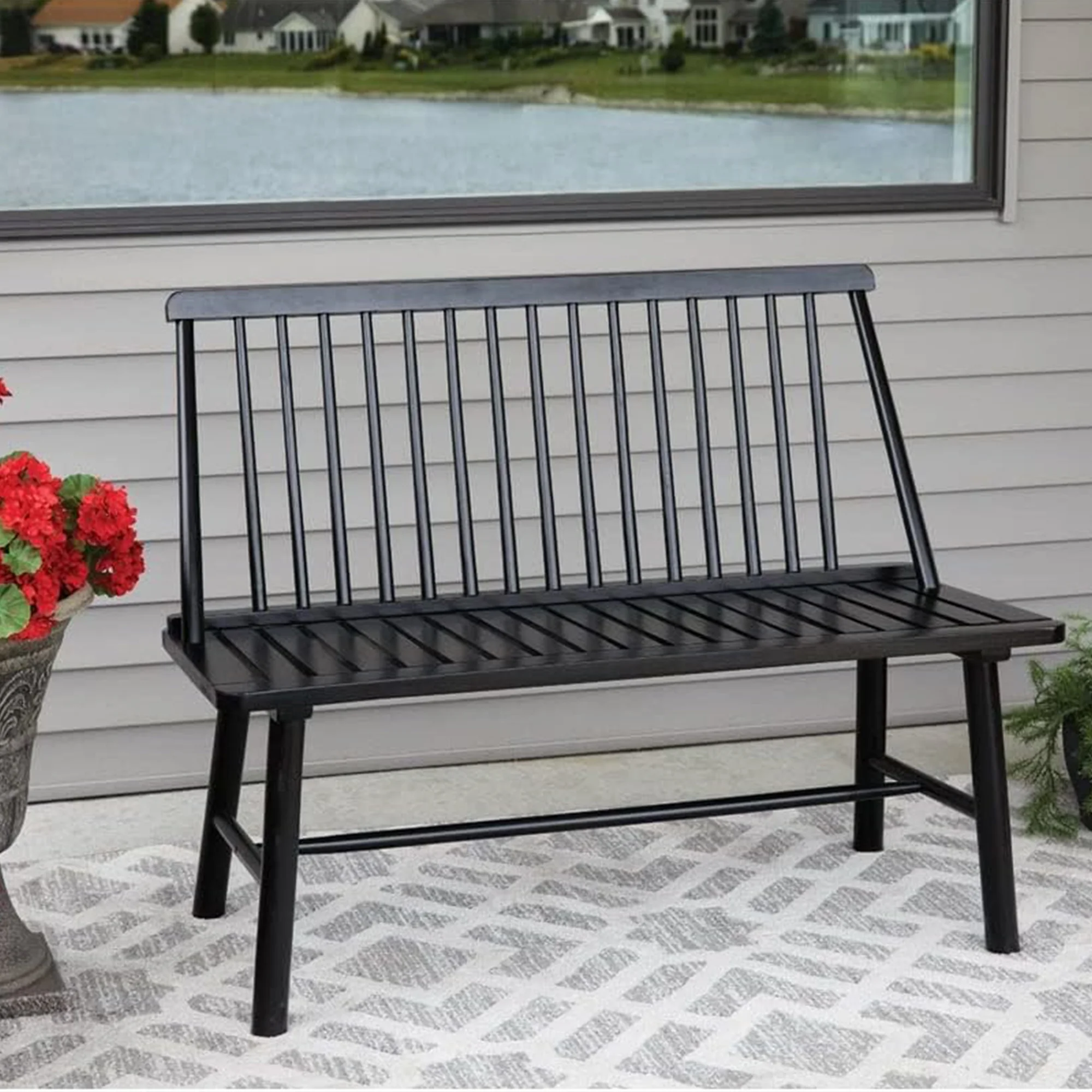 Jack Post Durable Indonesian Hardwood Farmhouse Bench for Patio, Black