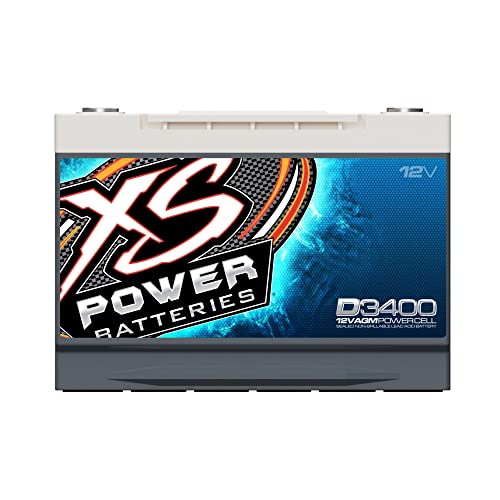 XS Power D3400 3300 Amp AGM Battery with M6 Terminal Hardware - 12 Volt 80Ah 1150CA Deep Cycle AGM Powercell for Winch, Car Audio Systems - 49.97 lbs, Maintenance Free, Sealed Design