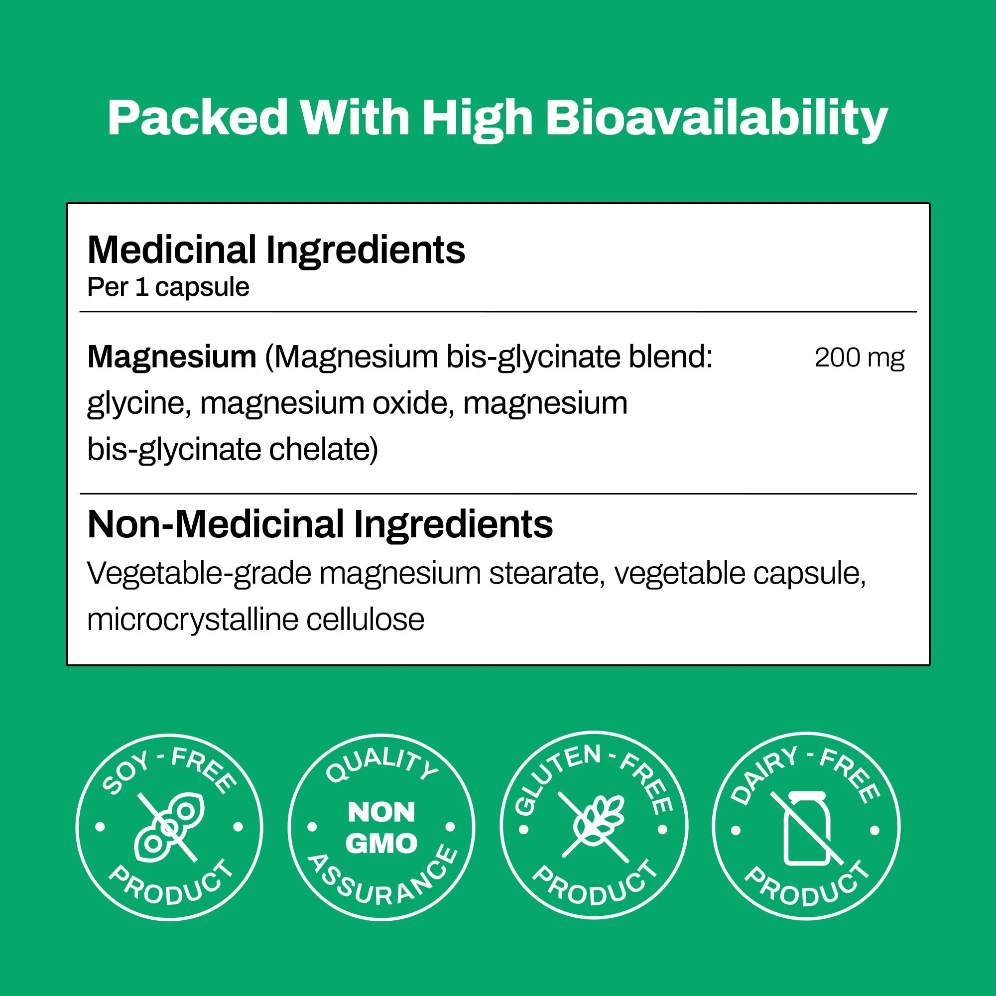 Vitasave - Pure Magnesium, 200mg Magnesium Bisglycinate Capsules, 240 Counts