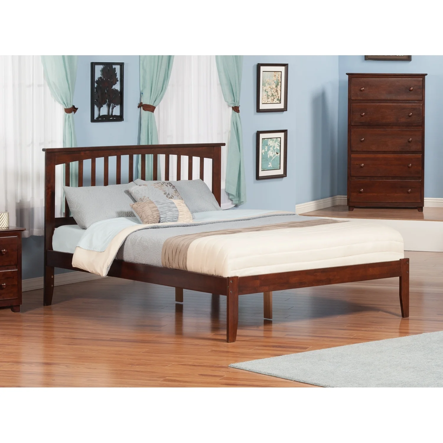 AFI Mission King Platform Bed with Open Foot Board in Walnut