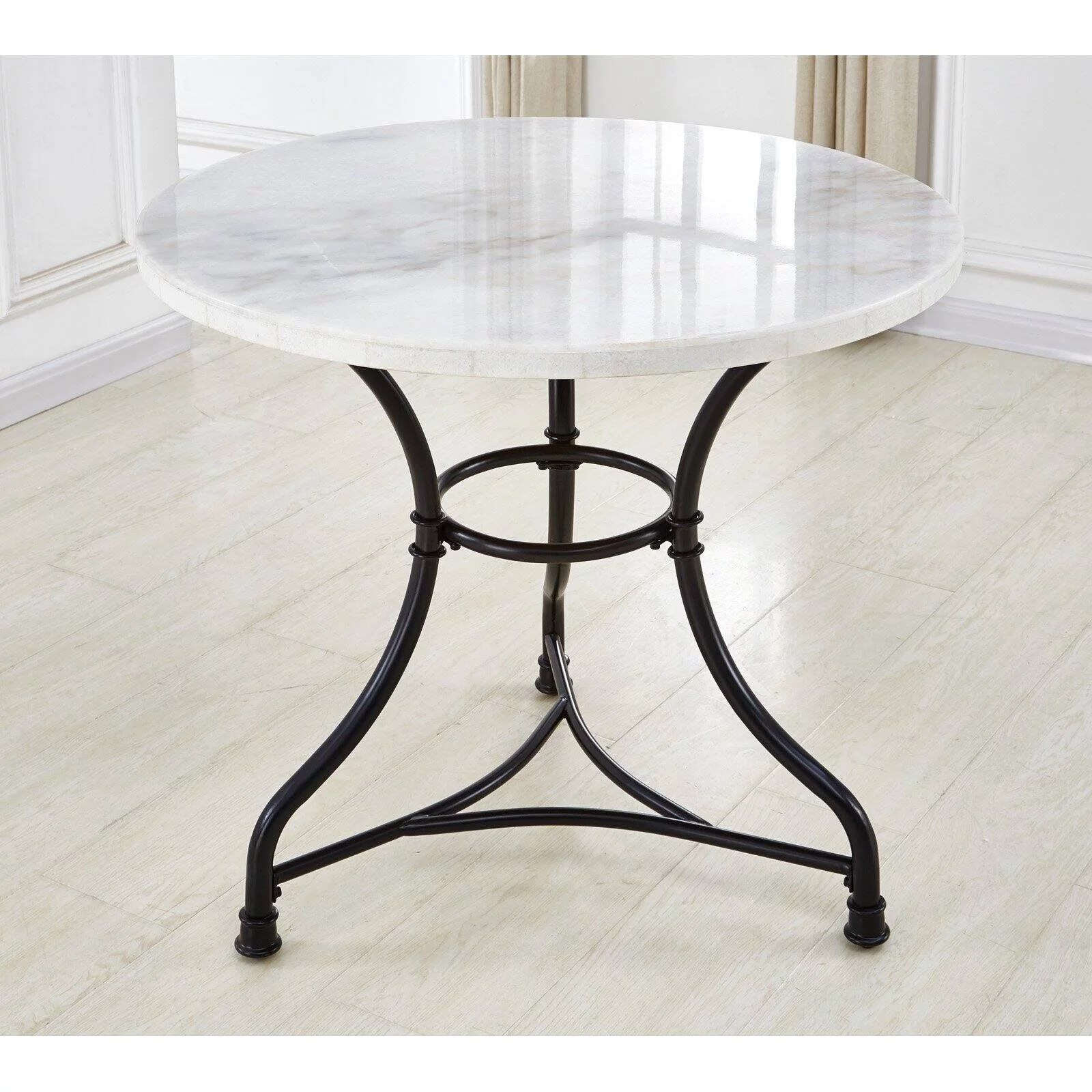 Steve Silver Claire Round Marble Top Cafe Dining Table in White/Black