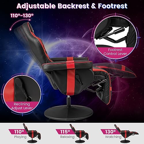 Goplus Massage Gaming Chair, Racing Style Gaming Recliner w/Adjustable Backrest and Footrest, Ergonomic High Back PU Leather Computer Office Chair Swivel Game Chair w/Cup Holder and Side Pouch