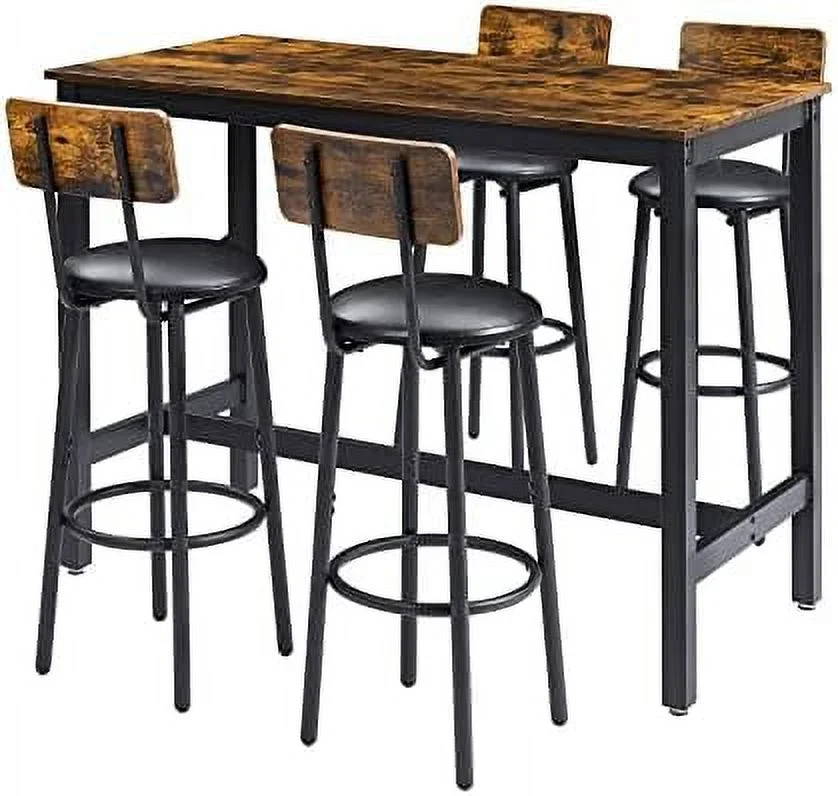 TJUNBOLIFE 3 Piece  Table Set  2-Tier Round Pub Dining Set Wooden Bistro Table with 2 PU upholstered Stools Counter Height Kitchen Table Set for Breakfast Nook  Restaurant  Small Space(Gr