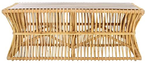 SAFAVIEH Home Collection Gensho Tropical Coastal Boho Natural/Golden Brown Rattan Solid Wood Coffee Table (Fully Assembled)
