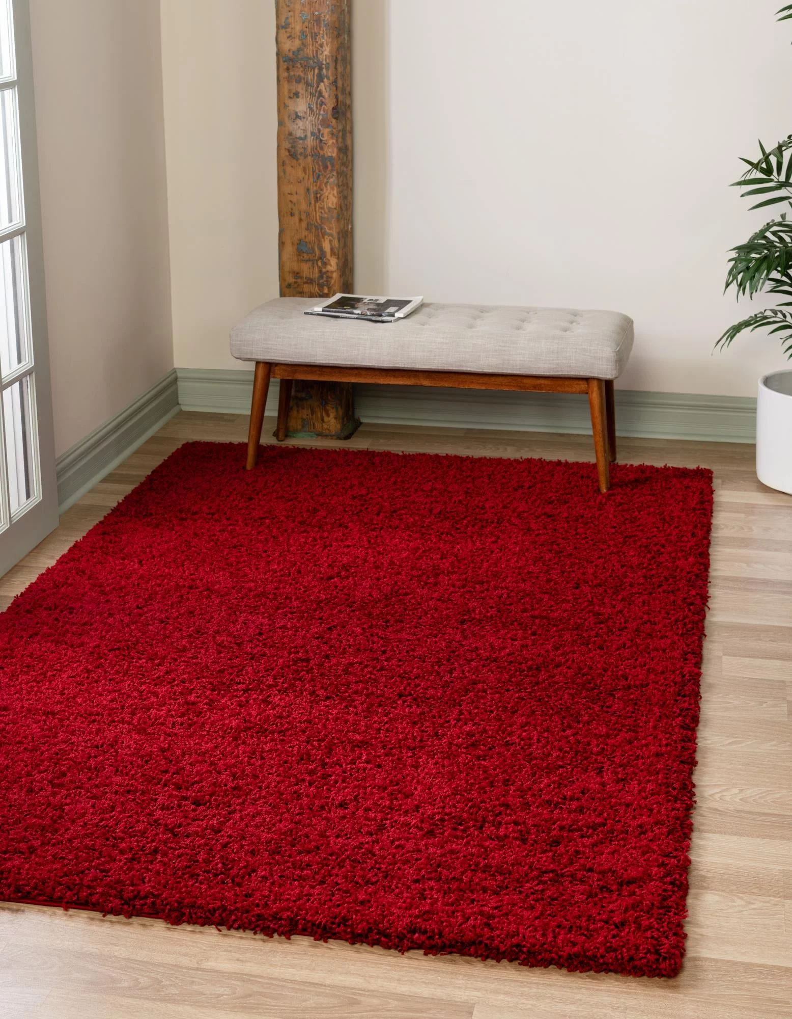 Rugs.com Solid Shag Collection Rug – 5' x 8' Cherry Red Shag Rug Perfect For Bedrooms, Dining Rooms, Living Rooms