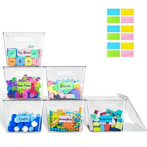 6 Pack Clear Stackable Storage Bins, Plastic Toy Organizers and Storage with Lids, Toy Bins for Kids Organizer, Storage Container for Organizing for Playroom, Toy Storage Organizer Holds Toys(6)