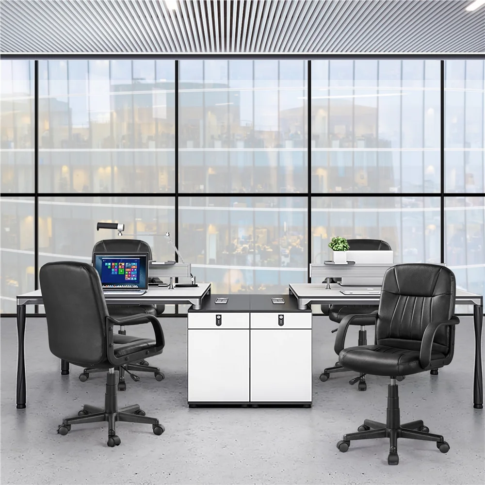 Yaheetech Adjustable Office Chair Swivel Chair Executive Artificial Leather Computer Chair 360°Rolling with wheels Ergonomic Essential Desk Chair with armrest