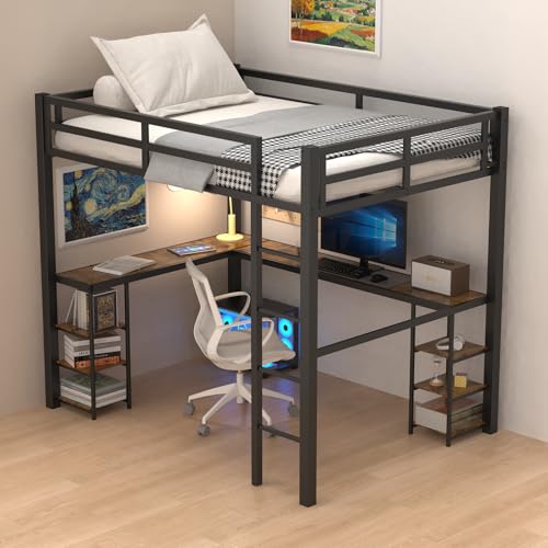 Full Over Full Bunk Bed with Trundle, Heavy Duty Metal Bed Frame with Full-Length Guardrails & Ladder, 3-in-1 Convertible Full Bunk Bed, Noise-Free, No Box Spring Needed, Black