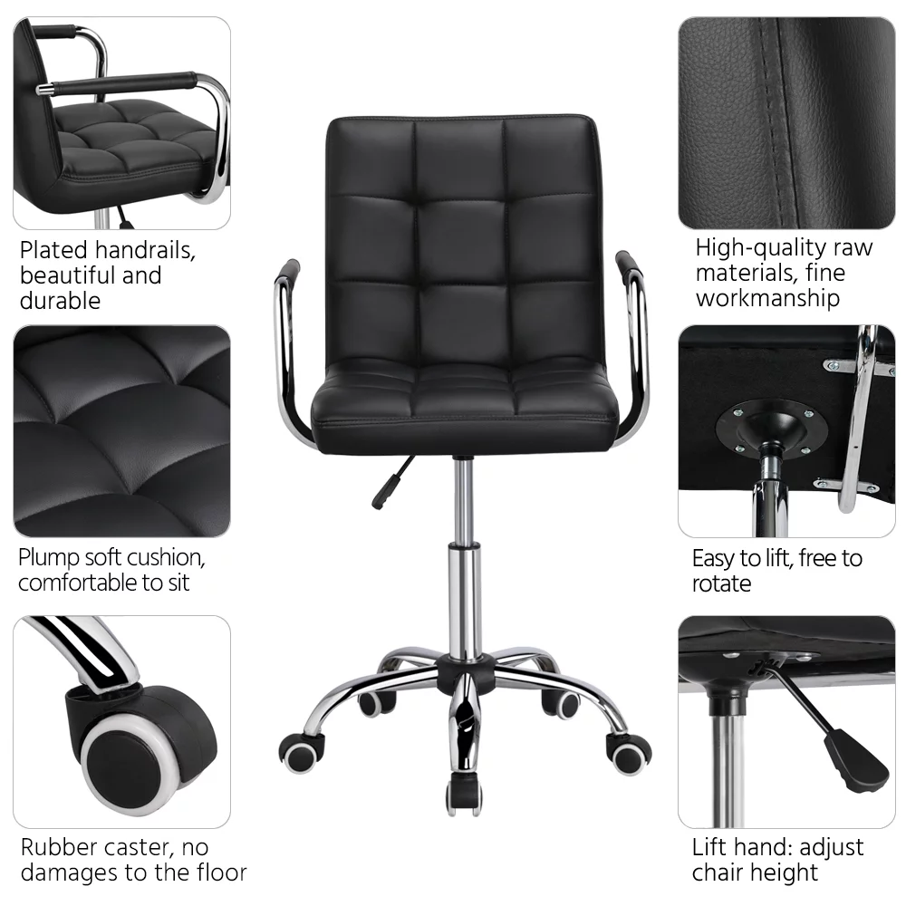 SMILE MART Modern Adjustable Faux Leather Swivel Office Chair with Wheels, Black
