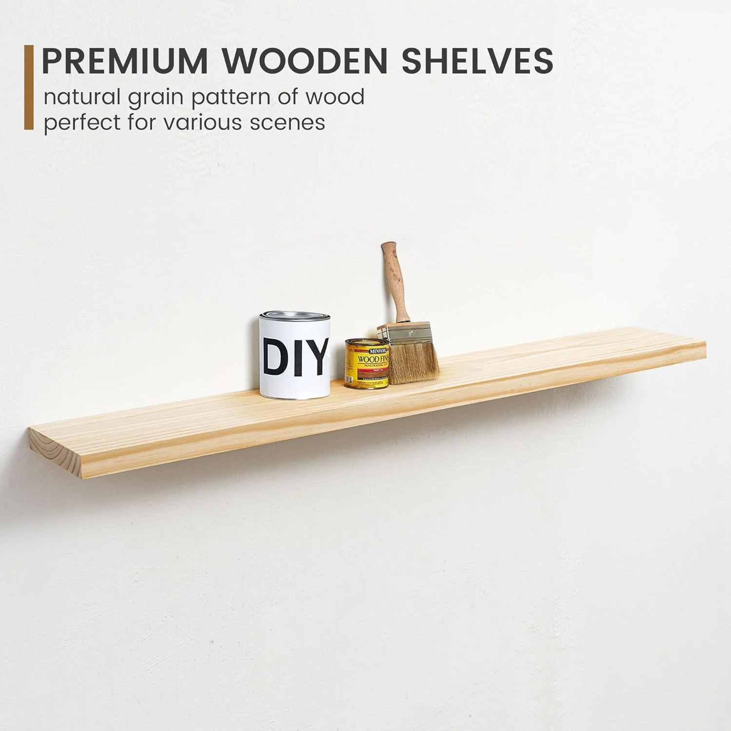 48 Inch Fireplace Mantel - 8 Inch Deep Rustic Premium Solid Pine Wood Floating Shelf - Farmhouse Wall Mounted Display Shelf - Heavy-Duty Metal Bracket - 48