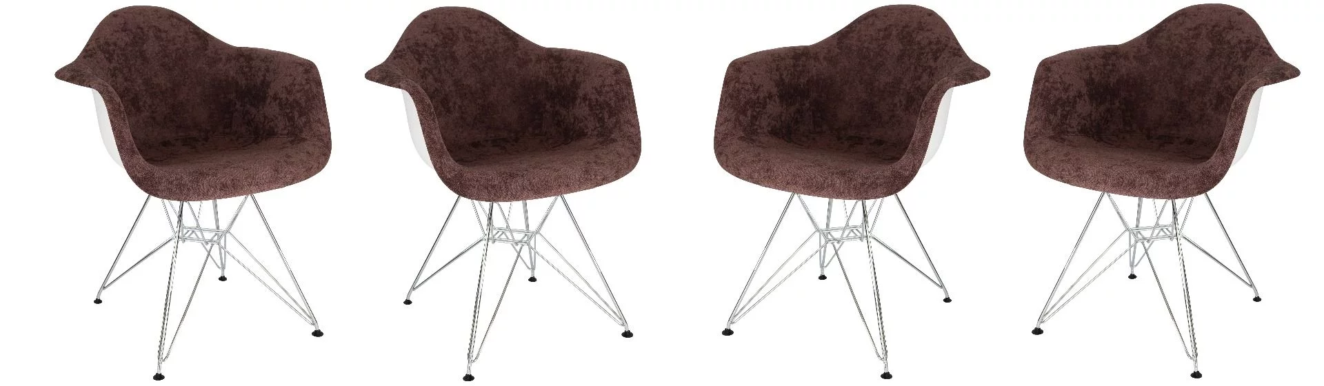 LeisureMod Willow Velvet Eiffel Metal Base Accent Armchair Dining Chair Set of 4 in Coffee Brown