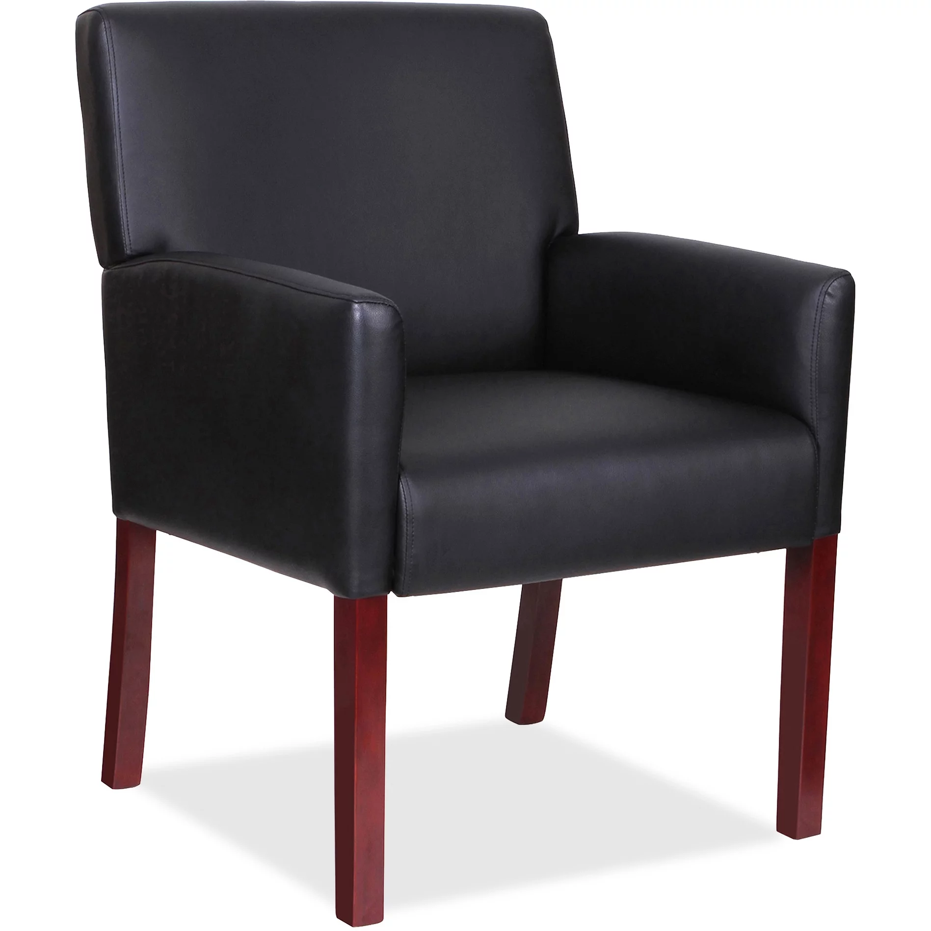 Lorell Full-sided Arms Leather Guest Reception Waiting Room Chair, Mahogany Wood Frame
