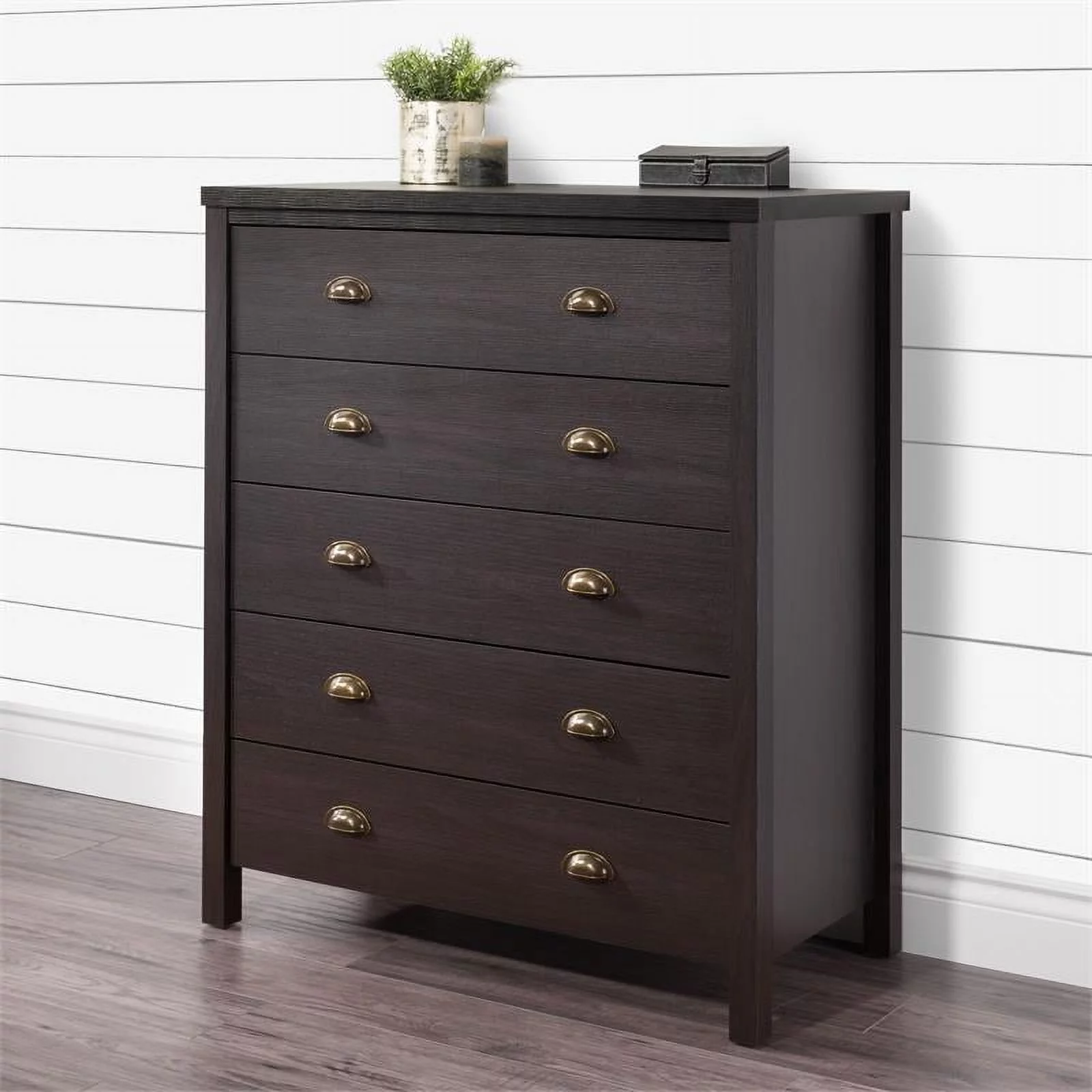Boston Black Engineered Wood Grain Finish 5 Drawer Tall Dresser