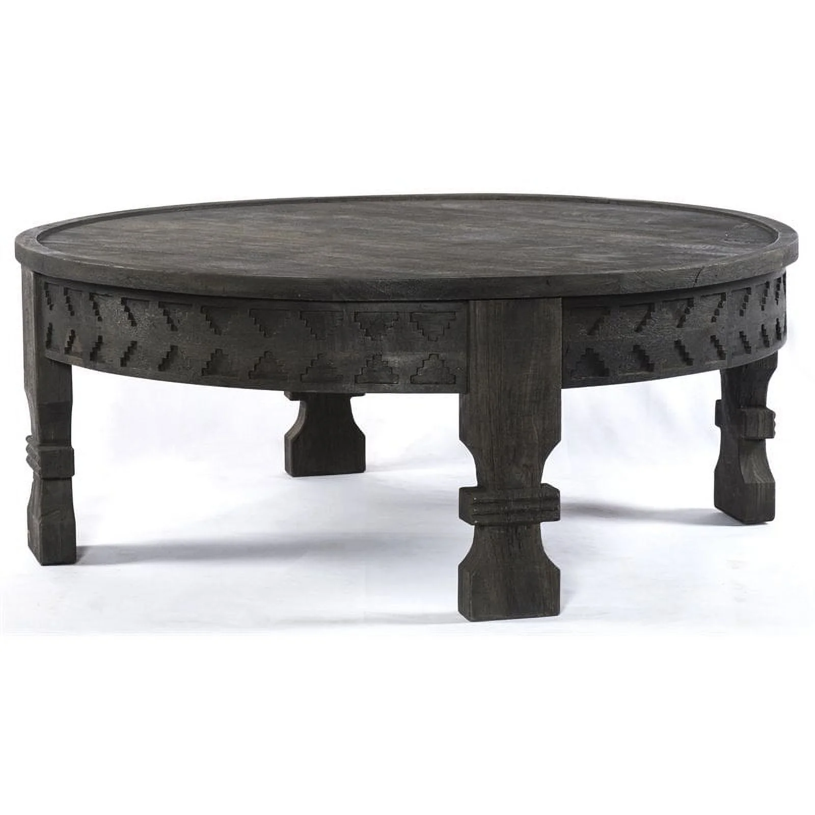 Jamboree Solid Wood Hand-Carved Cocktail Table in Gray