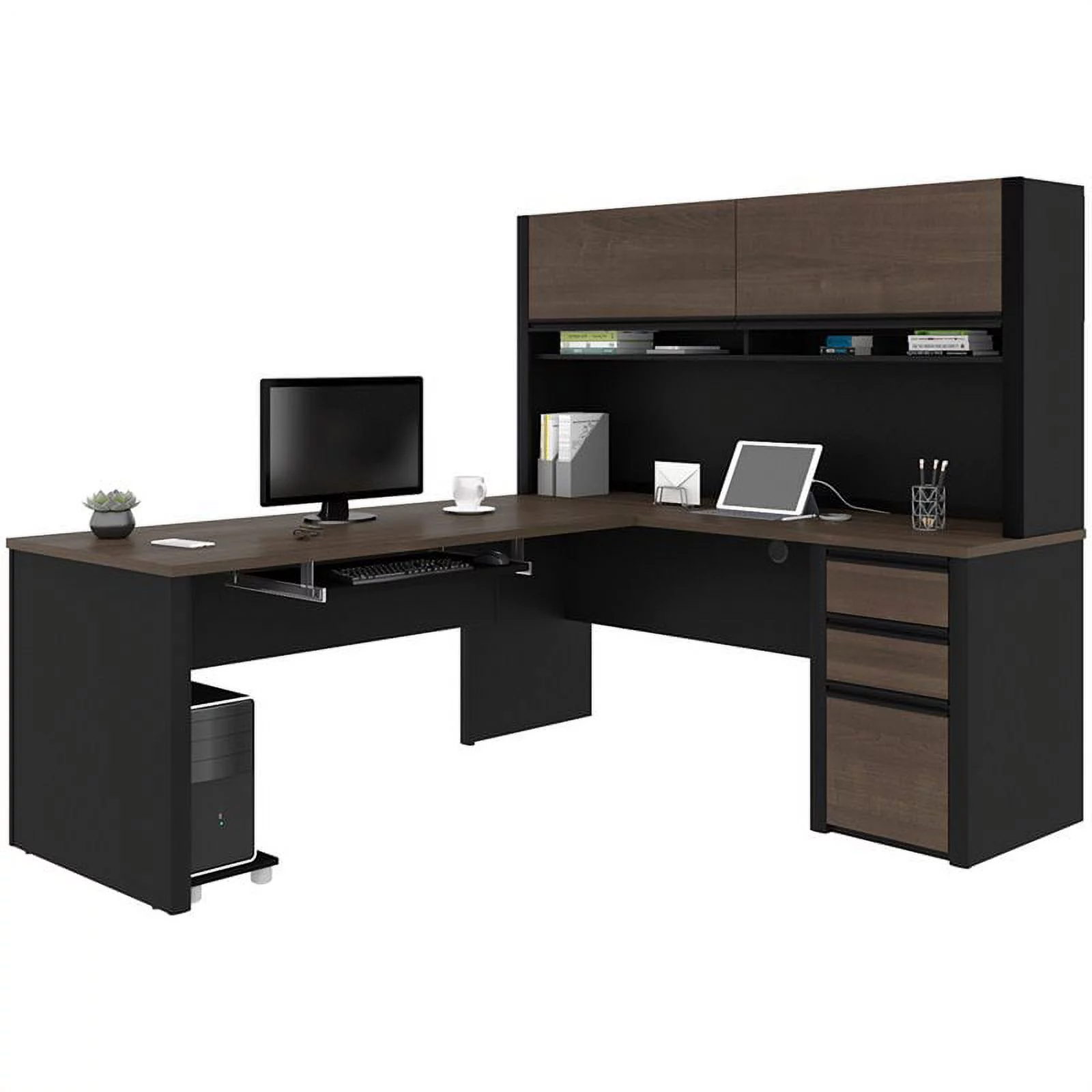Atlin Designs 5 Piece L Shaped Computer Desk with Hutch in Antigua and Black
