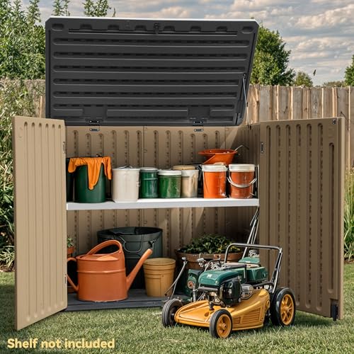 DWVO 5x3ft Resin Outdoor Storage Shed with Floor, Waterproof Lockable Storage Shed with Window, Plastic Outside Tool Storage for Garden, Backyard, Patio, Lawn, Gray