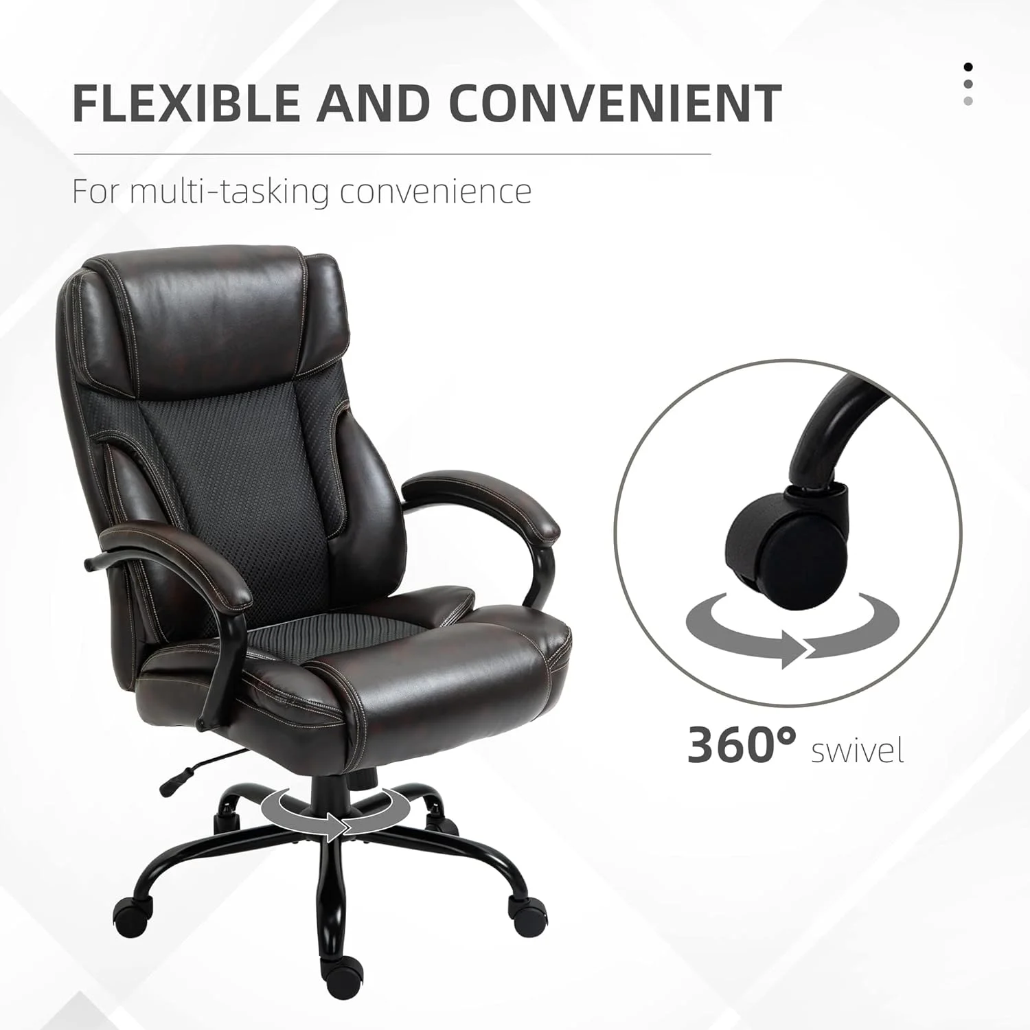 484LBS Big And Tall Ergonomic Executive Office Chair With Wide Seat, High Back Adjustable Computer Task Chair Swivel PU Leather, Brown