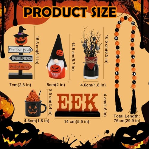 Bundle of 6 PCS Halloween Decorations and Wooden Two Tiered Tray Stand