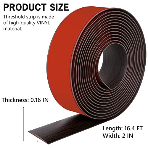 16.4Ft Floor Transition Strip Self Adhesive Vinyl Cover Floor Strip Flat Divider Transition Strip Wood Grain Design for Laminate Floor Gaps and Doorway Transitions (16.4Ft x 2 Inch, Light Brown)