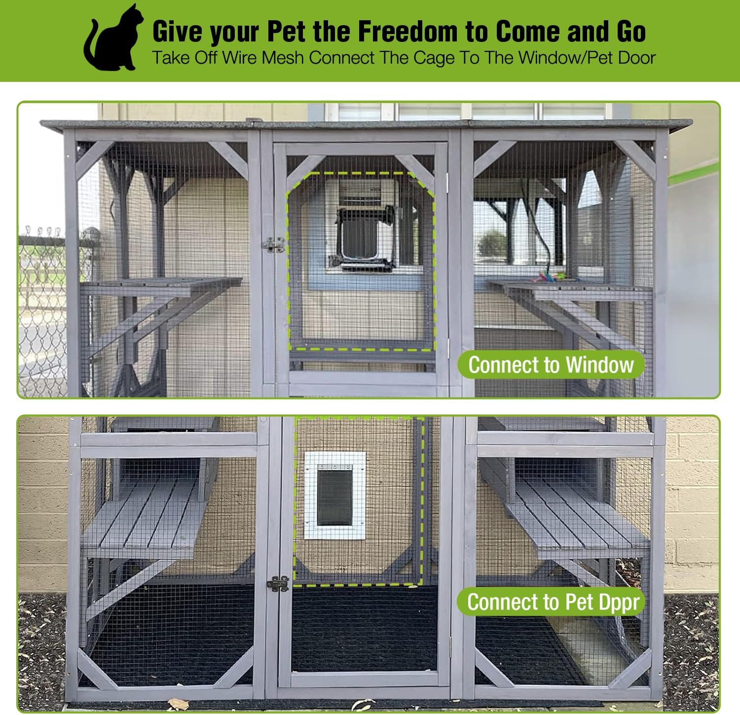 Gutinneen Catio Large Cat House Outdoor Walk in Outdoor Cat Enclosure Indoor Cage Kitty Condo Playpen with Door, Platform & Small House 71
