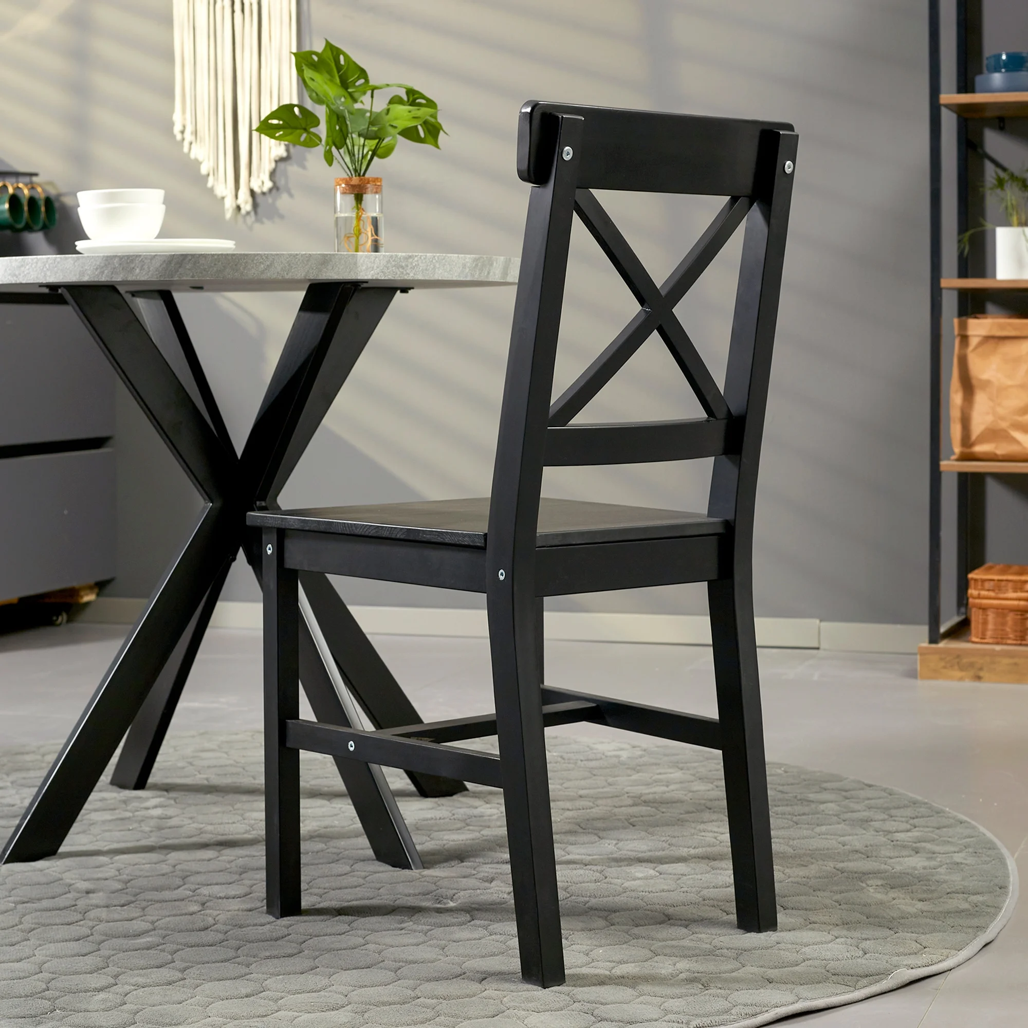 HOMCOM Wooden Farmhouse Dining Chairs Set of 4 with Cross Back, Black