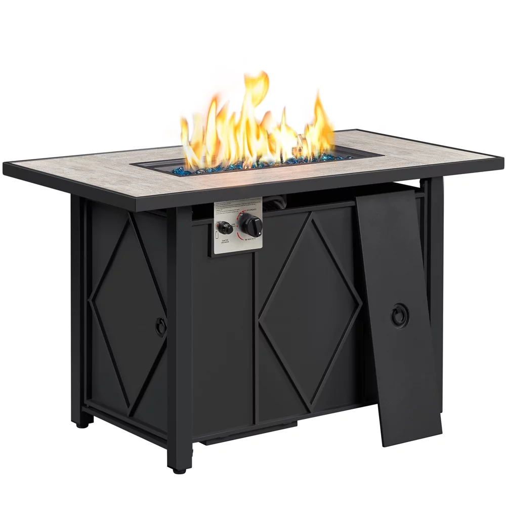 Topeakmart 43″ Metal Fire Table w/ Ceramic Top & Cover, Black/Wood