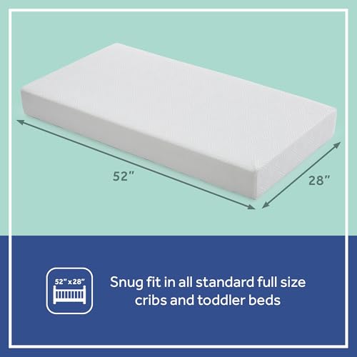 SEALY BABY OmniPedic Refresh Breathable 2 Stage Waterproof Crib Mattress Plus Toddler Bed Fit, Removable Knit Cover, GREENGUARD Gold Certified, Safety & Quality Tested, Made in USA, 52X28 -White