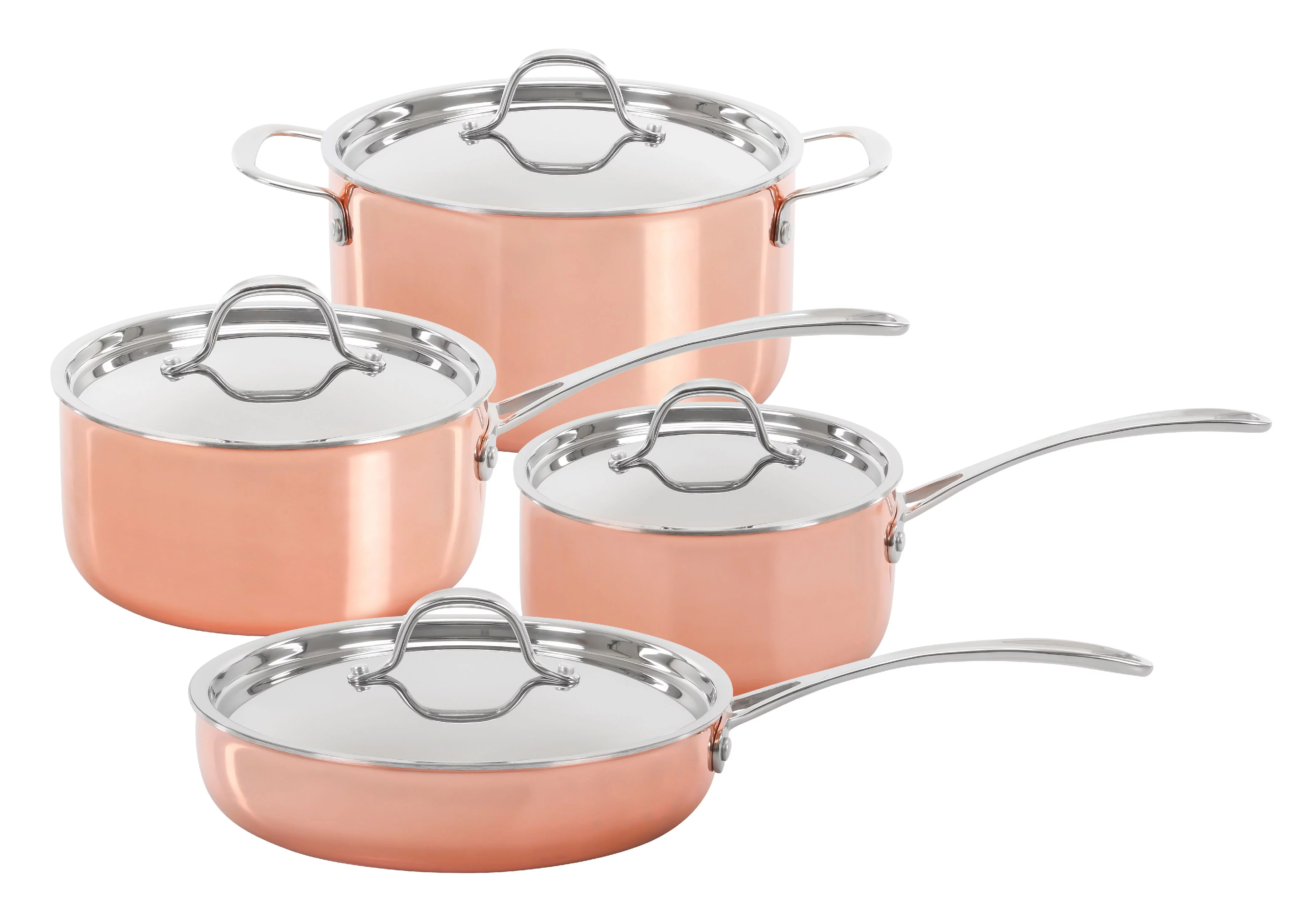 CONCORD 8 Piece Triply Natural Copper Premium Cookware Set