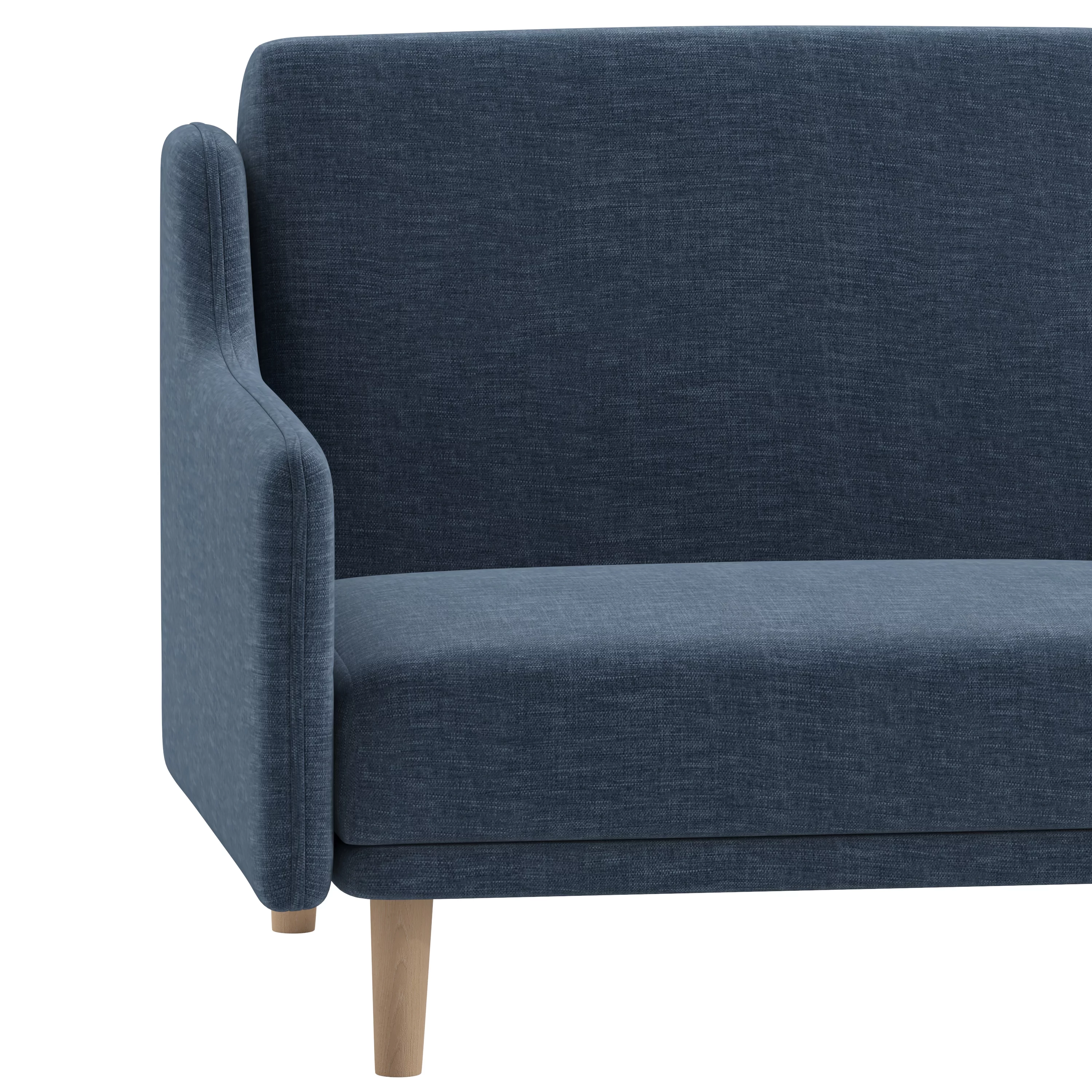 Emma + Oliver Plush Padded Faux Linen Upholstered Split Back Sofa Futon with Smooth Curved Removable Arms and Wooden Legs in Navy