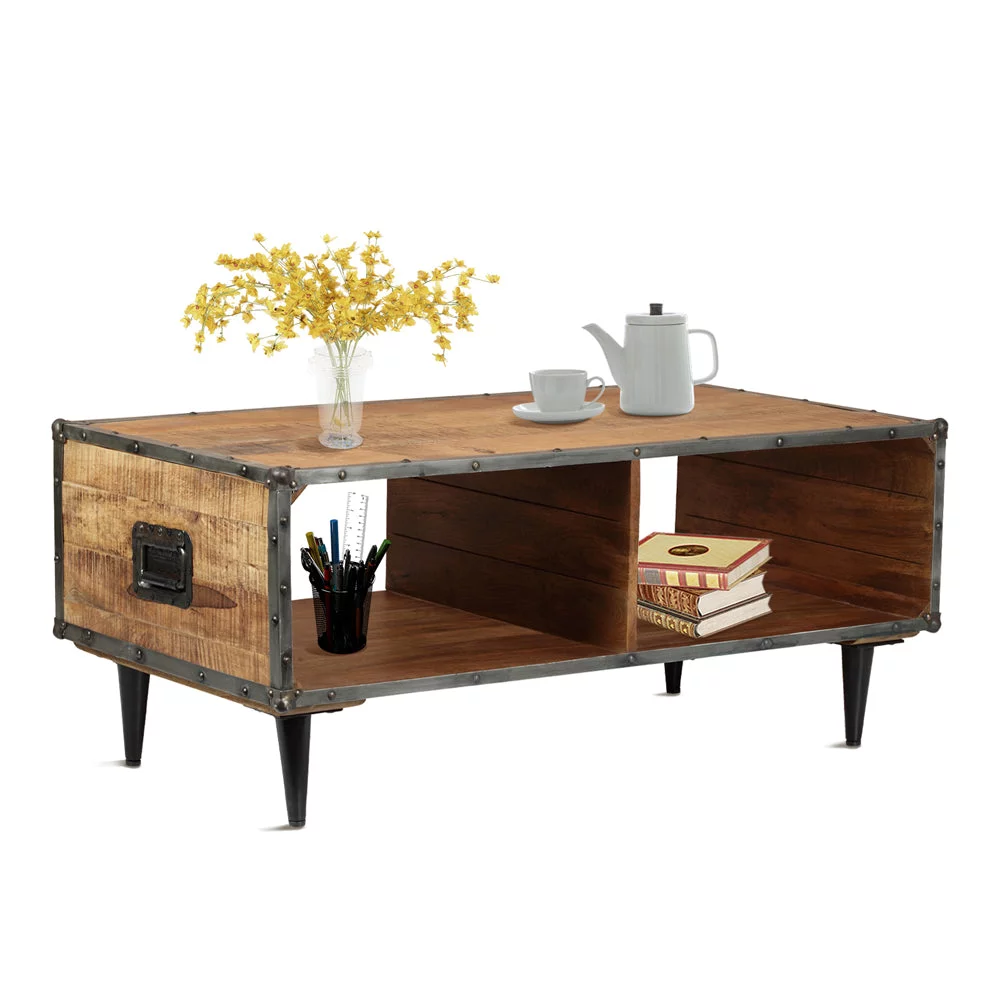 ExBrite Solid Wood Coffee Table ,Rustic Oak 24'' W X 46'' H X 19''