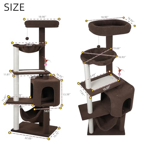 YUNIQUE Cat Tree with Cat Condo and Big Hammock, Grey