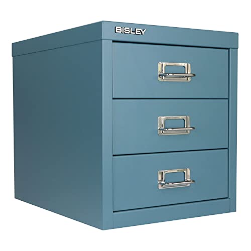 Bisley 10-Drawer Steel MultiDrawer Cabinet - Black, Chrome Pull Handles with Label Holders, Powder-Coated Steel, Removable Drawers, Fits Under Most Desks, Labels Included