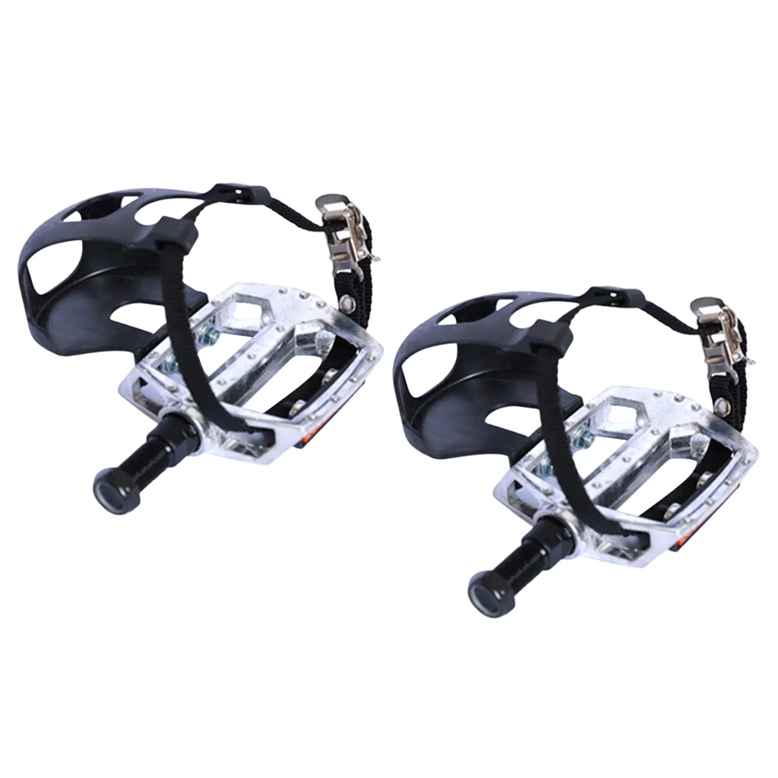 Stationary Bike Pedals, 1 Pair Exercise Bike Pedals with Straps and Toe Clips, Fits for Flat Exerciser Equipment & Exercise Bike , Long 14mm spindle
